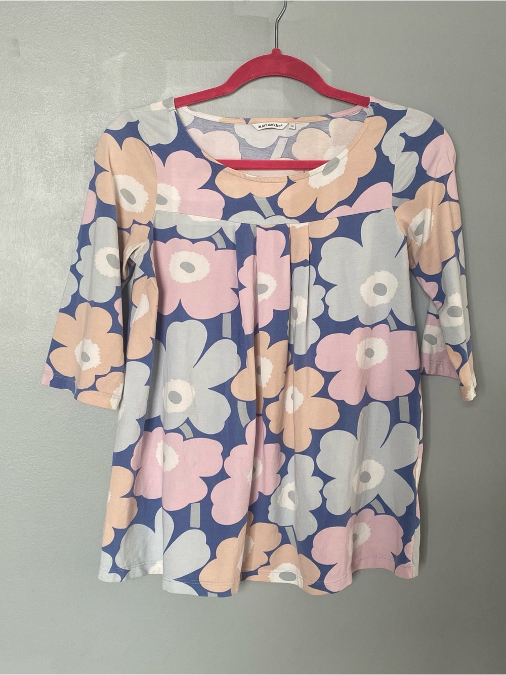 Marimekko Blue Floral Scoop-Neck Tunic with Pink & Cream Blooms XS